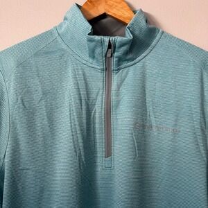 Vineyard Vines Shirt Mens XL Teal Blue Striped 1/4 Zip Pullover Performance Golf